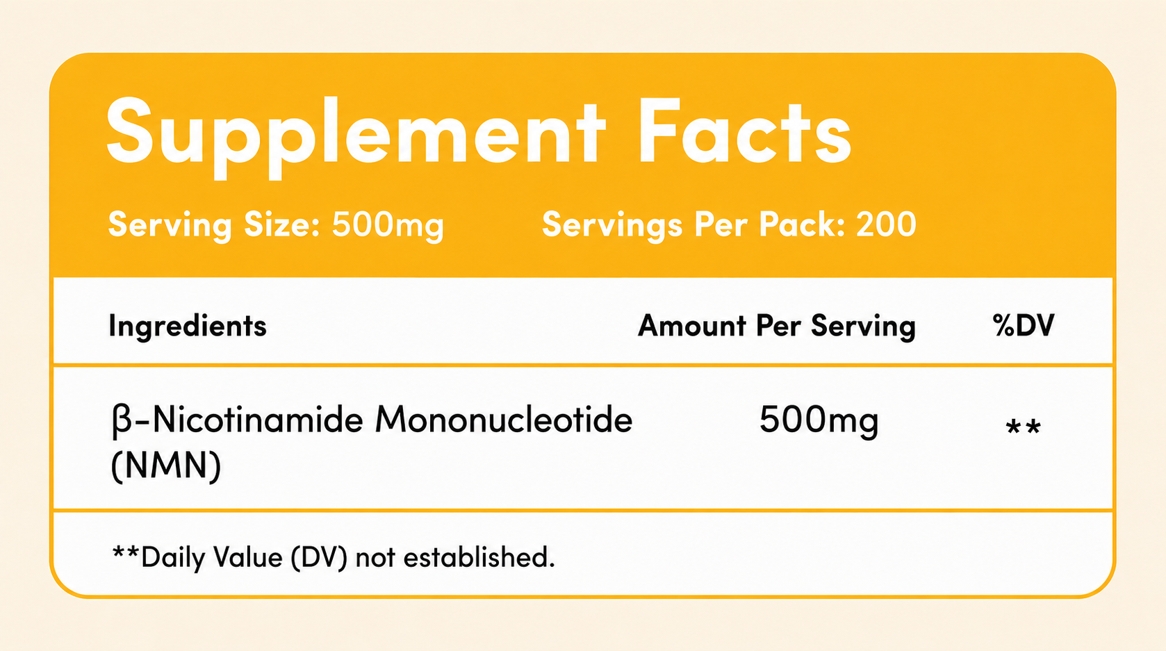 Aevo NMN Supplement Facts
